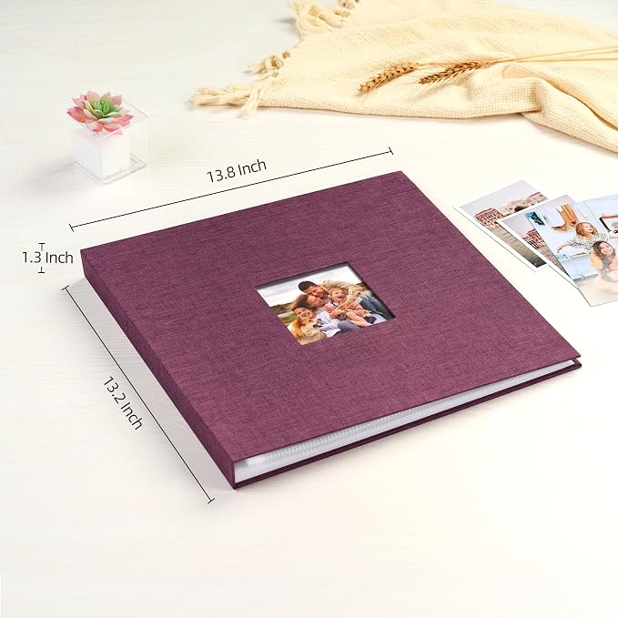 Mublalbum 12x12 Inch 3 Ring DIY Scrapbook Photo Album 40 Pages, Purple | 3 Ring Binder Scrapbook, Linen Cover, 20 Plastic Sleeves 40 Pages, Memory Book for Wedding, Baby, Family, DIY Projects - Image 2