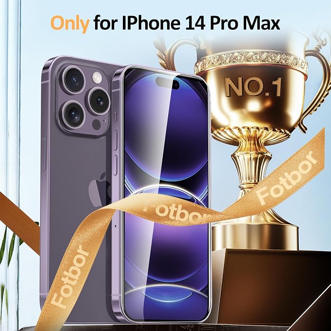 Fotbor 3 Pack for iPhone 14 Pro Max Screen Protector, Shock - Absorbing Pro Series Tempered Glass, [Precision - Align] Quickfit, Case Friendly - Image 2