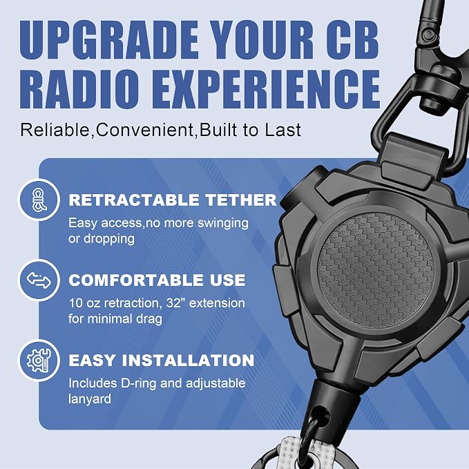 CB Mic Holder Retractable Microphone Keeper Heavy Duty CB Radio Retractable Hanger Tether, 32" Stainless Steel Cord (2 PCS) - Image 2