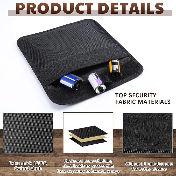 2 Pieces Filmguard Bag Waterproof Storage Carrying Case Xray Proof Bags Film X-Ray Protector Radiation-resistant Bag for Photographers Tourists Travelers, Black(711-12B Medium) - Image 3