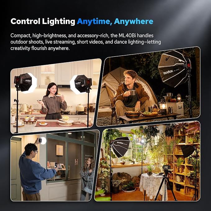 Godox ML40Bi Mini COB Video Light 40W, 26400lux@1m, Handheld Portable Bi-Color COB LED Continuous Output Lighting w/Built-in 4800mAh Battery, CRI/TLCI 96+ 0-100%, 11FX, NFC APP Photography Spotlight - Image 9