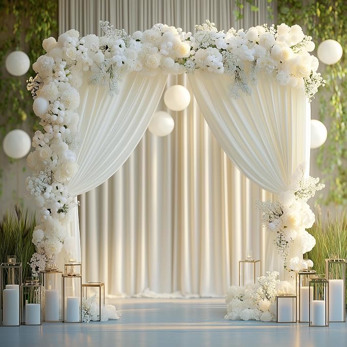 Ivory Backdrop Curtain for Wedding Parties Backdrop Drapes 10x8FT | Wrinkle Free Polyester Curtain Backdrop Ivory Draping Fabric for Backdrop Photoshoot Birthday Party Background,2 Panel 5x8FT - Image 4