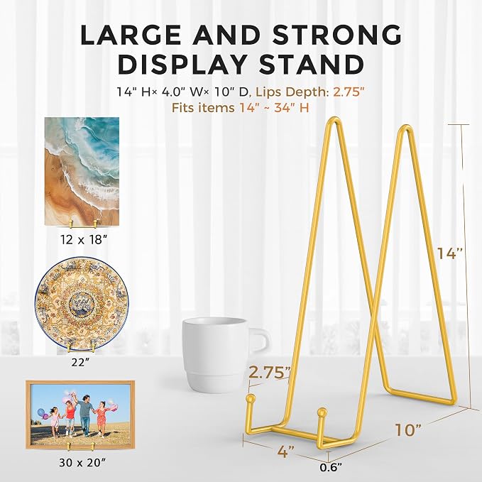 TR-LIFE 14 Inch Gold Metal Plate Stand (2 Pack) - Heavy Duty Display Easel for Large Plates, Frames, Platters and Art - Image 3