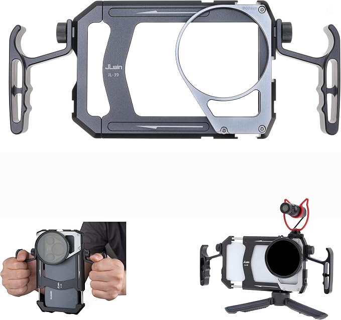 Fotga Universal Smartphone Cage Photo Video Stabilizer + Handles + 67mm Thread Filter Adapter for iPhone 17 16 15 14 Pro Max Samsung Cell Phone Vlog Live Stream Video Record + Cold Shoe Tripod Mount by FOTGA