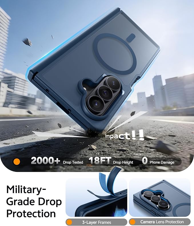FNTCASE for Samsung Galaxy Z Fold 7 Case, Hinge Protection, Fit for Magsafe | with Screen Protector, Translucent Matte Magnetic Back, 18FT Military Grade Drop Proof, Protective Phone Cover, Blue - Image 4