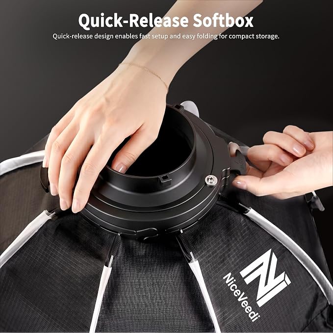 Niceveedi Softbox Lighting Kit, 2700-6500K LED Photography Lighting with 16.5” Quick-Release Softbox/Bowens Mount/Cooling System/Remote/Tripod, 90W Video Light for Video Recording/Streaming/Portraits - Image 6