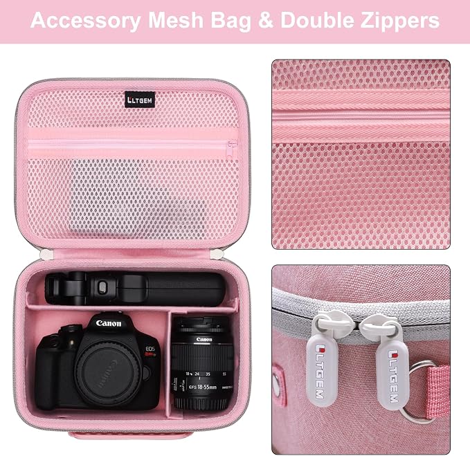 Small Camera Case Bag for Canon EOS Rebel T7/R50//R100 DSLR Camera Pink | Hard Carrying Travel Case for Canon EOS Rebel T7/R50//R100/R6 Mark II/R8/R6 Mark III/R50 V/T6/R10/R5 Mark II DSLR SLR Camera - Image 4