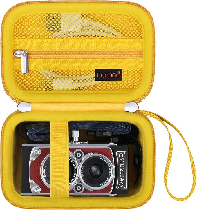 Canboc Carrying Case for CHUZHAO Vintage Mini Digital Camera, Yellow | Portable TLR Style Retro Camera Bag, Mesh Pocket fits USB Cable, SD Card, Case Only by Canboc