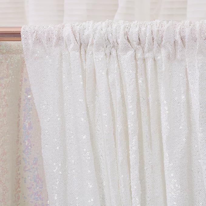 Poise3EHome White Sequin Backdrop,6FT x 8FT Sequin Photography Backdrop Curtain for Party Decoration - Image 3