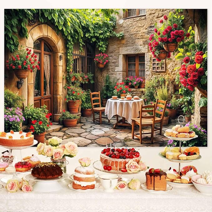 12X10ft Italian Theme Backdrop Italy Town Street Backdrop for Photography, Europe Village Town Landscape Photography Background Garden Tea Party Barnner Photo Studio Props, Color-5 - Image 3