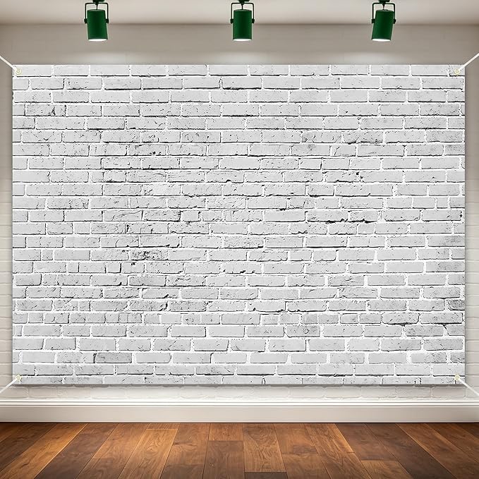7x5ft White Brick Wall Backdrop for Photography | Fabric Photography Background Brick Wall Decor for Photoshoot Newborn Baby Shower Video Conference Studio Props by Dormirpilow