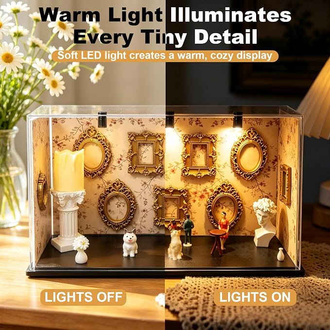 DIY Mini Museum Kit of Us Museum Shadow Box with Mini Picture Frames People Figurines & Led Light Memory Figurines Personalized Silhouette Box for Home Decor Wedding Graduation Pet Family Memorial - Image 3