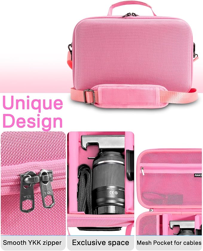 RAIACE Hard Case Compatible with Sony Alpha 7 II III IV/7R V Camera, for Nikon, for Canon, for Pentax and More. Large Capacity With Mesh Pocket for Lens, Charger, Cables, Cards and Accessories.-Pink - Image 3