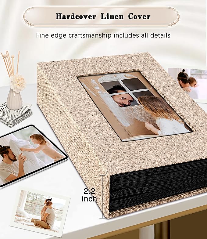Ejblfe Photo Album 4x6,Linen Cover Slide-in Photo Album Book Can Holds 300 4x6 Photos with 50 Black Sheets for Family,Wedding,Baby and Holiday Pictures (Beige) - Image 5
