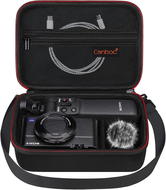 Canboc Carrying Case for Sony ZV-1F/ ZV-1/ ZV-1 II Digital Camera, Black | Vlogger Accessory Kit Tripod Travel Storage Bag with Strap, Mesh Pocket fit Cable (Case Only) by Canboc