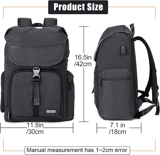 CADeN Camera Backpack Canvas Photography Bag for DSLR/SLR Mirrorless Camera | Large Capacity 15.6 In Laptop Compartment Tripod Strap Zipper Side Quick Access Water Resistant - Image 7