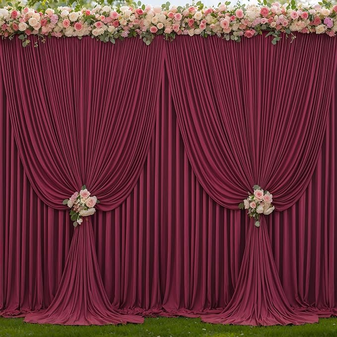 8 Panels Burgundy Backdrop Curtains for Wedding Party Wrinkle Free Backdrops Curtain Drapes Fabric Decorations Maroon Photo Back Drop for Baby Shower Photography Stage Reception 40ft(W) x 12ft(H) - Image 9