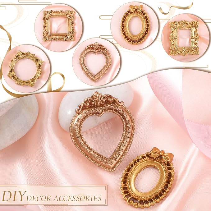 Vicenpal 5 Pcs Gold Mini Vintage Picture Frames Bulk | Small Vintage Photo Frames, Antique, Resin, Baroque, Ornate, Cute Wallet Size, for DIY Jewelry Gifts Christmas Wedding Decor - Image 7
