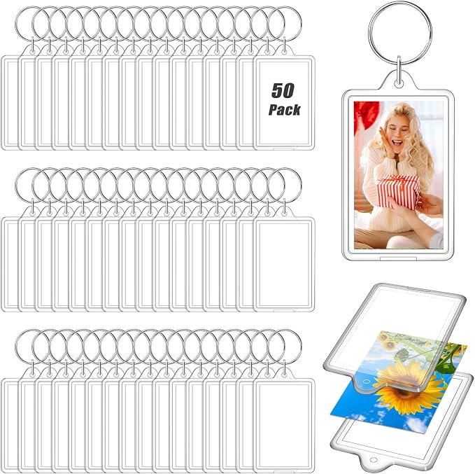 ZZYFGH 50 Pcs Photo Keychain (1.3 x 2inch) Mini Transparent Picture Keychain, Acrylic Photo Insert Keychain DIY Christmas Favor Graduation Gift - Suitable for Photo Size 1.1 inch x 1.8 inch by ZZYFGH