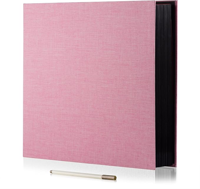 Photo Album Self Adhesive Scrapbook 3x5 4x6 5x7 6x8 Magnetic Album DIY Scrap Book 11x10.6 Inch 40 Black Sticky Pages Linen Cover DIY Photo Album(Pink) by HoneyTolly