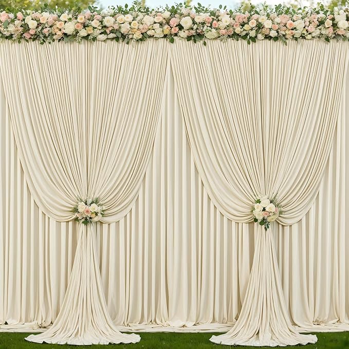 6 Panels Backdrop Curtains for Wedding Party Wrinkle Free Beige Backdrops Curtain Drapes Fabric Decorations Photo Back Drop Cloth for Baby Shower Photography Stage Reception 30ft(W) x 12ft(H) - Image 8