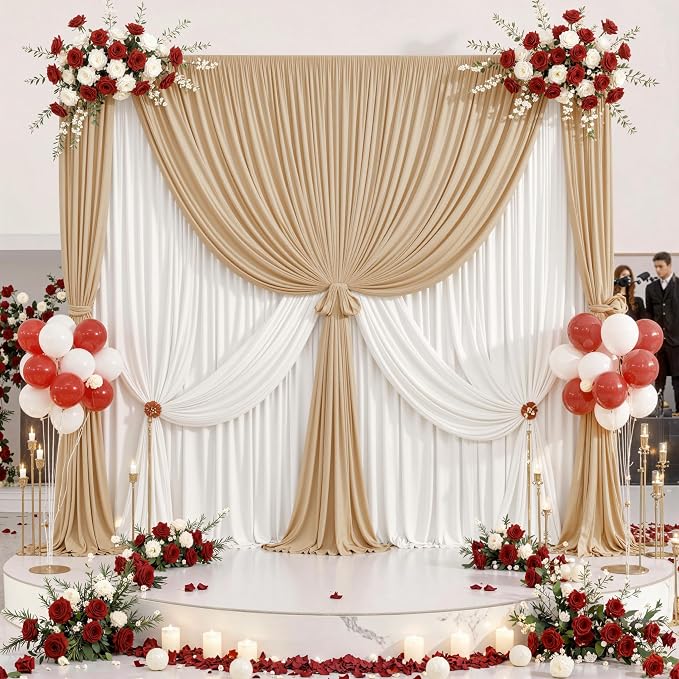 10ft x 8ft Wrinkle Free Champagne Backdrop Curtain for Wedding Parties, Thick Polyester Photo Backdrop Drapes for Baby Shower Engagement Birthday Party Backdrop Stand,5ft x 8ft 2 Panels - Image 7