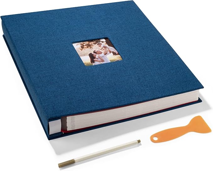 HoneyTolly Large Photo Album Self Adhesive, DIY Scrapbook Album for 600 Photos, 13"x12.6" 120 Pages Linen Cover Memory Book(Blue) by HoneyTolly