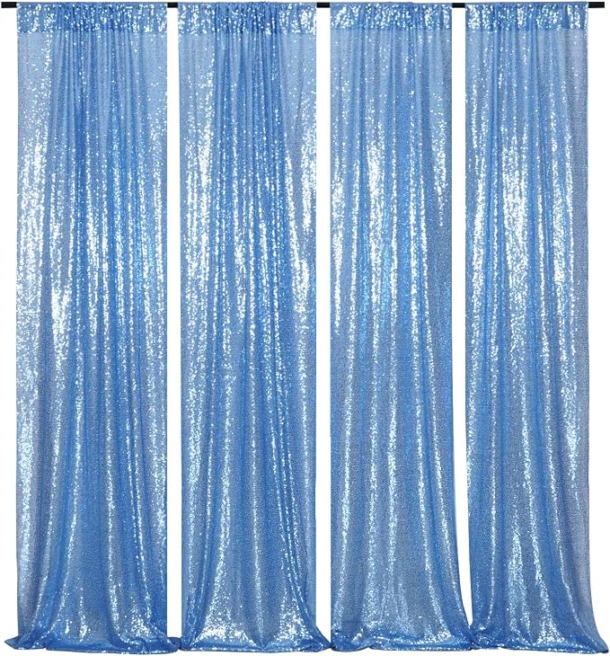 Poise3EHome Baby Blue Sequin Backdrop Curtain, 2 Panels 2Ft x 8Ft Glitter Photography Background for Party Baby Shower Wedding Birthday Christmas Thanksgiving Halloween Decoration - Image 3