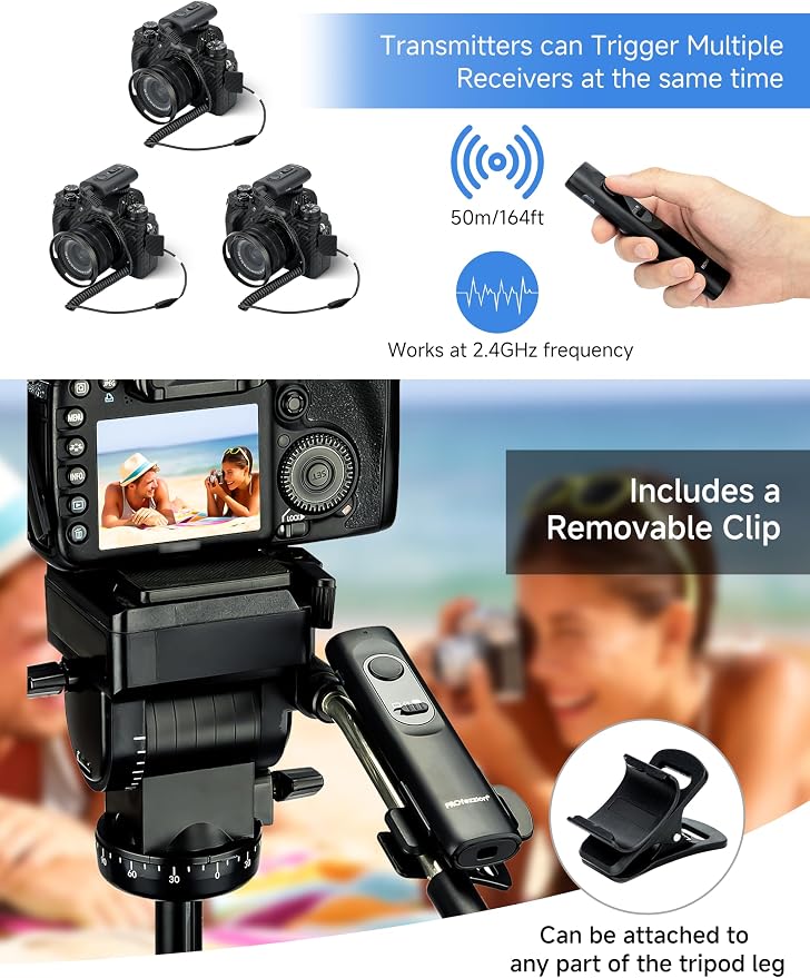 PROfezzion 164ft Remote Shutter Release Wireless for Select Olympus Cameras | for Olympus OM-1 Mark II OM-5 OM-D E-M1 E-M5 Mark III Mark II E-M1X, AAA Battery, Tripod Clip - Image 5