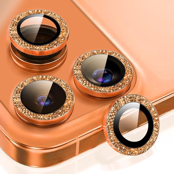 2 Set Camera Lens Protector for iphone 17 Pro Max/17 Pro,Ultra HD 9H Tempered Glass Camera Protector,Anti Scratch Women Girls Shiny Camera Cover for iphone 17 ProMax/17 Pro,Glitter Orange by Unknown