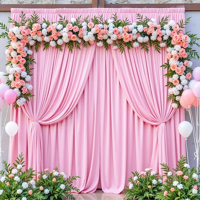 30ft x 10ft Wrinkle Free Pink Backdrop Curtains, 6 Panels 5x10ft Polyester Photo Backdrop Drapes for Wedding Birthday Photography Background Baby Shower - Image 8