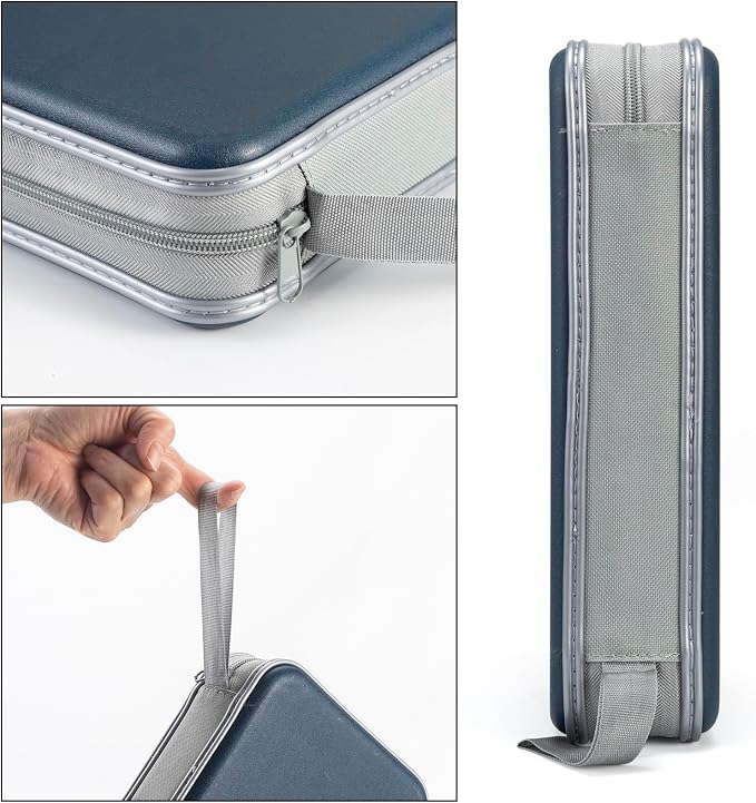 alavisxf xx CD Case, 96 Capacity Hard Plastic Organizer Wallet for Car | CD DVD Holder, Portable Hand Strap, Zipper Closure, Anti-Slip Scratch-Resistant Sleeves, Disc Storage, for Home Office Travel - Image 2