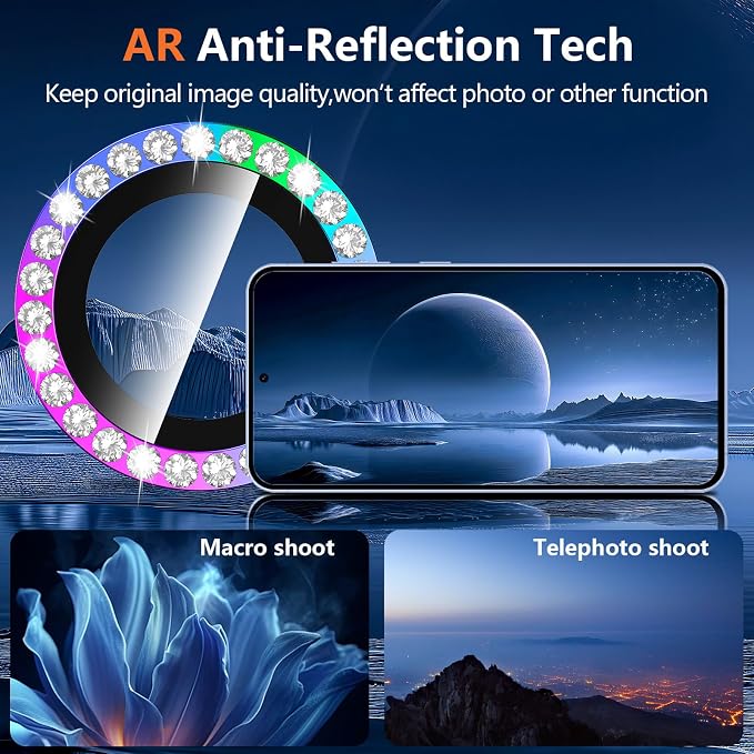 for Samsung Galaxy S24 Plus Camera Lens Protector, Individual Metal Ring Tempered Glass Lens Cover, [Strong Adsorption] Scratch Resistant Ultra-Thin HD Clear Lens Cover, 1 Set-Colorful Diamond - Image 3
