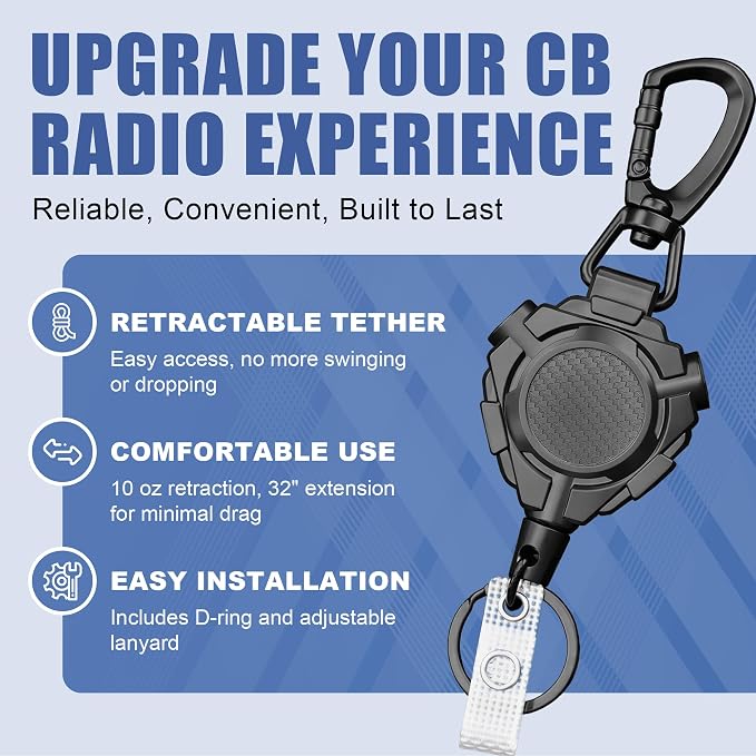 Ezcora CB Mic Holder Retractable Microphone Keeper Heavy Duty CB Radio Retractable Hanger Tether, 32" Stainless Steel Cord, 12" Nylon Attachment Lanyard, D-Ring Mount Included - Image 4