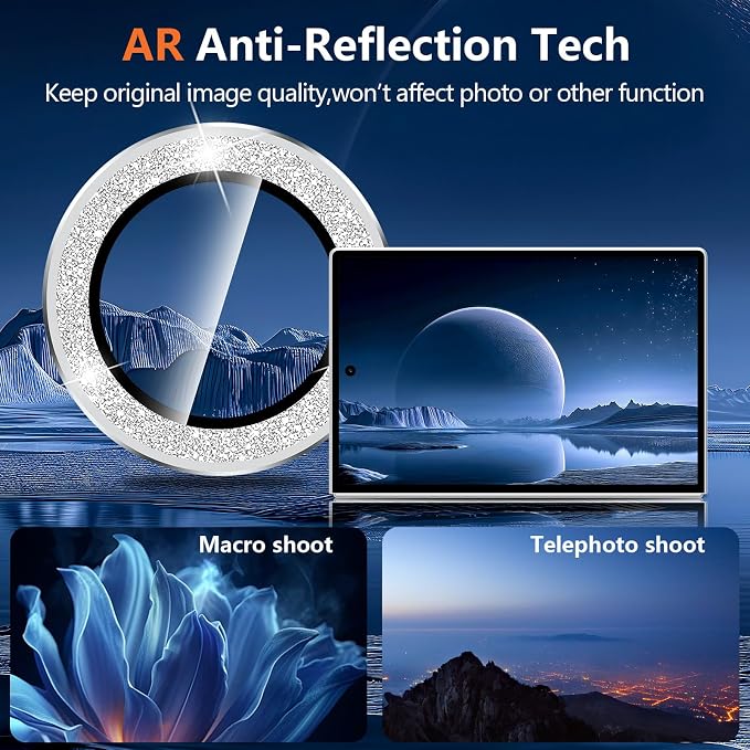 for Samsung Galaxy Z Fold 8 Camera Lens Protector, Individual Metal Ring Tempered Glass Lens Cover, [Strong Adsorption] Scratch Resistant Ultra-Thin HD Clear Lens Cover, Silvery Sparkly - Image 3