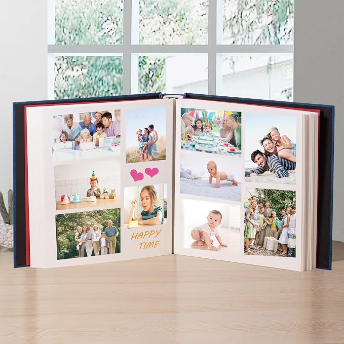 Large Photo Album Self Adhesive 4x6 5x7 3x5 8.5x11 Scrapbook Magnetic Album DIY Scrap Book Length 13 x Width 12.8 (Inches) 120 Sticky Pages Linen Cover DIY Photo Album (Blue) - Image 3