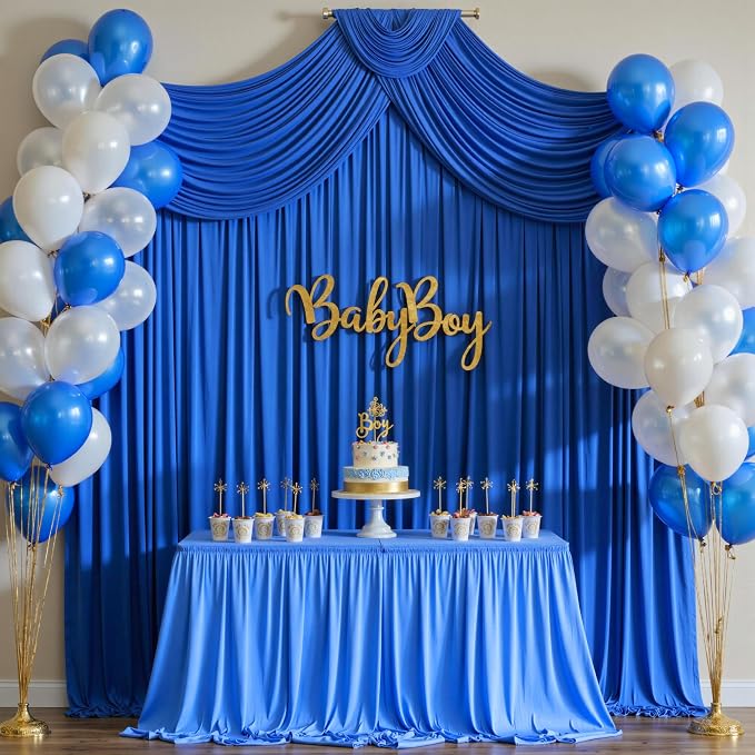 10ft x 10ft Wrinkle Free Royal Blue Backdrop Curtains for Party Stage Wedding Ceremony, Polyester Photography Backdrop Drapes Back Drop Cloth for Baby Shower,Rod Pocket Home Sliding Door Decoration - Image 2