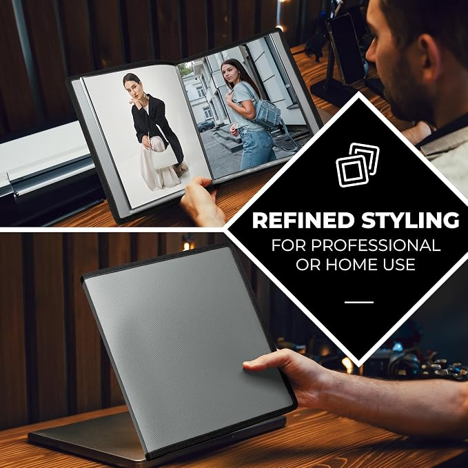 Dunwell 8x10 Photo Album & Art Portfolio Book, 24 Sleeves, Silver | Displays 48 Pages, 24 Clear Sleeves, Black Mounting Paper, Organizer for 8x10 Photos - Image 3