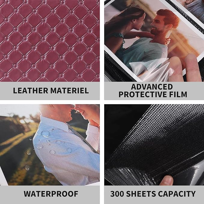 RECUTMS Photo Album 4x6 Pictures, 300 Pockets Large Capacity Picture Album | Acid-Free Black Pages, Leather Cover, Horizontal Pockets, Custom Photo Cover, Perfect for Wedding, Family&Trave - Image 4