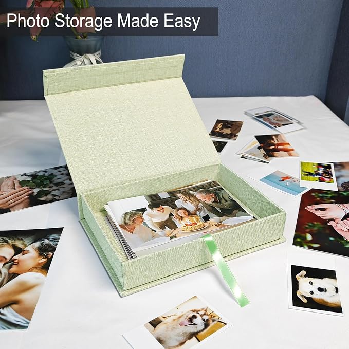 5x7" Archival Photo Storage Box with Lid – Stackable Memory Keepsake Organizer for Photos, Certificates, Jewelry & Scrapbooking Supplies, Photo Cases and Postcard Keeper Storage Container Box Green - Image 4