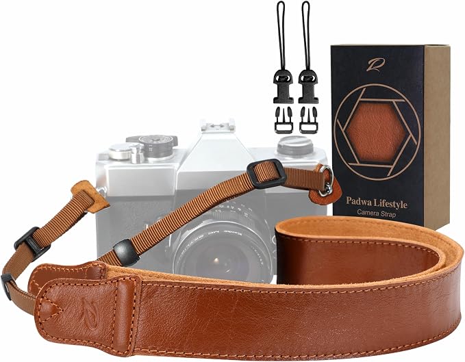 Padwa Lifestyle Brown Leather Camera Strap - 1.5" Soft Full Grain Cowhide Camera Straps for Photographers, Soft Suede Fabric Padded Leather Strap with Quick Release fits All Cameras by PadwaLifestyleCameraStrap