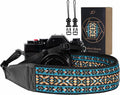 Padwa Lifestyle Boho Blue Camera Strap - 2" Full Grain Leather Ends Camera Straps for Photographers, Vintage Embroidered Cotton Weave Soft Suede Fabric Padded Strap Quick Release fits All Cameras by PadwaLifestyleCameraStrap