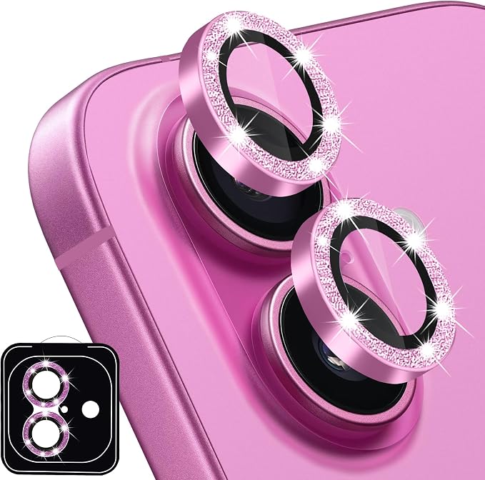 Designed for iPhone 16 and 16 Plus Camera Lens Protector, Bling Glitter Diamond Lens Cover 9H Tempered Glass Camera Cover Anti Scratch Shockproof Screen Protector by Hsefo