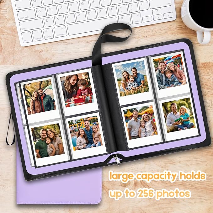 Veicevol 256-Pocket Album for Polaroid i-Type, 600 & SX-70 Photos, Purple | Designed for Fujifilm Instax Wide Photos, Water-Resistant PU Leather Cover, Zipper Closure, Securely Holds Up to 256 Photos - Image 6