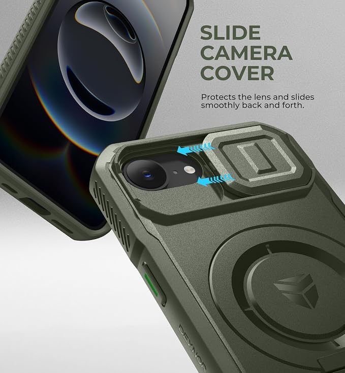 Dexnor for iPhone 17e Case, iPhone 16e Case[Built-in Slide Camera Cover & Kickstand], Compatible with MagSafe Heavy-Duty Rugged Magnetic Shockproof Phone Case for iPhone 17e/16e, 6.1 inch Army Green - Image 4