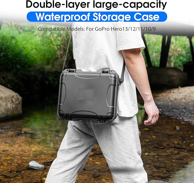 Carrying Organizer Case For Gopro Hero 13/12/11/10 Lit Hero Accessories | Hard Creator Edition Odorless for Media Mod/Volta/Chest Mount/ Waterproof Travel Storage Cases 12.4*4.7*10.4inch - Image 6