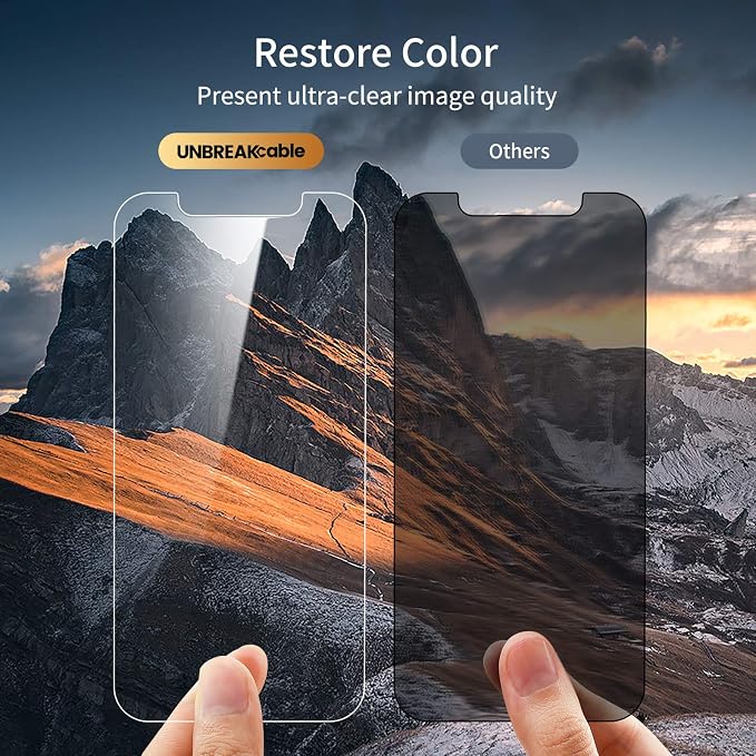 UNBREAKcable Privacy Screen Protector for iPhone 12/12 Pro, 2-Pack | True 28° Anti-Spy, Shatterproof Tempered Glass, 9H Hardness, Easy Install, Bubble-Free, Anti-Scratch, Case Friendly - Image 7