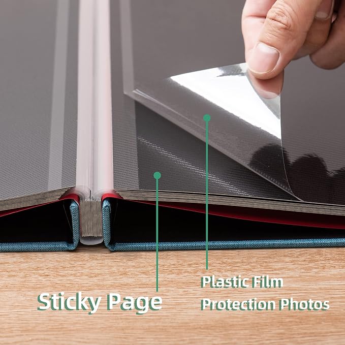 Large Photo Album Self Adhesive for 4x6 8x10 Magnetic Scrapbook Album DIY 60 Black Sticky Pages Linen Cover Photo Album(Sky Blue) - Image 5