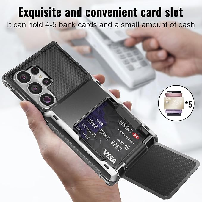 Foluu Wallet Case for Samsung Galaxy S26 Ultra with Card Holder, 5 Credit Hidden Card Slot Flip Cover Dual Layer Protective Hard PC Back & Soft TPU Bumper Case for Galaxy S26 Ultra 2026 (Gray) - Image 2