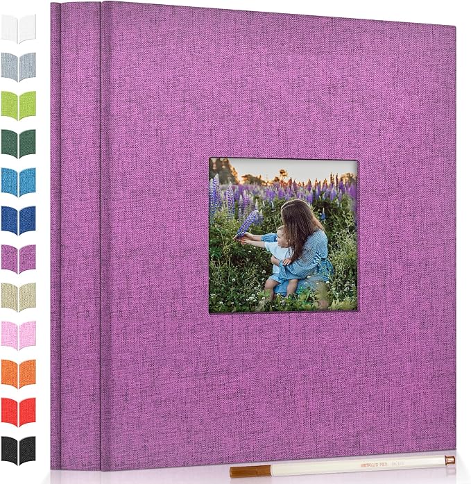 Artfeel Photo Album Self Adhesive Scrapbook Album for 3x5 4x6 5x7 8x10 Pictures,120 Pages Linen Cover with Display Window DIY Photo Book,Ideal Gifts for Family Travel Wedding Baby by Artfeel